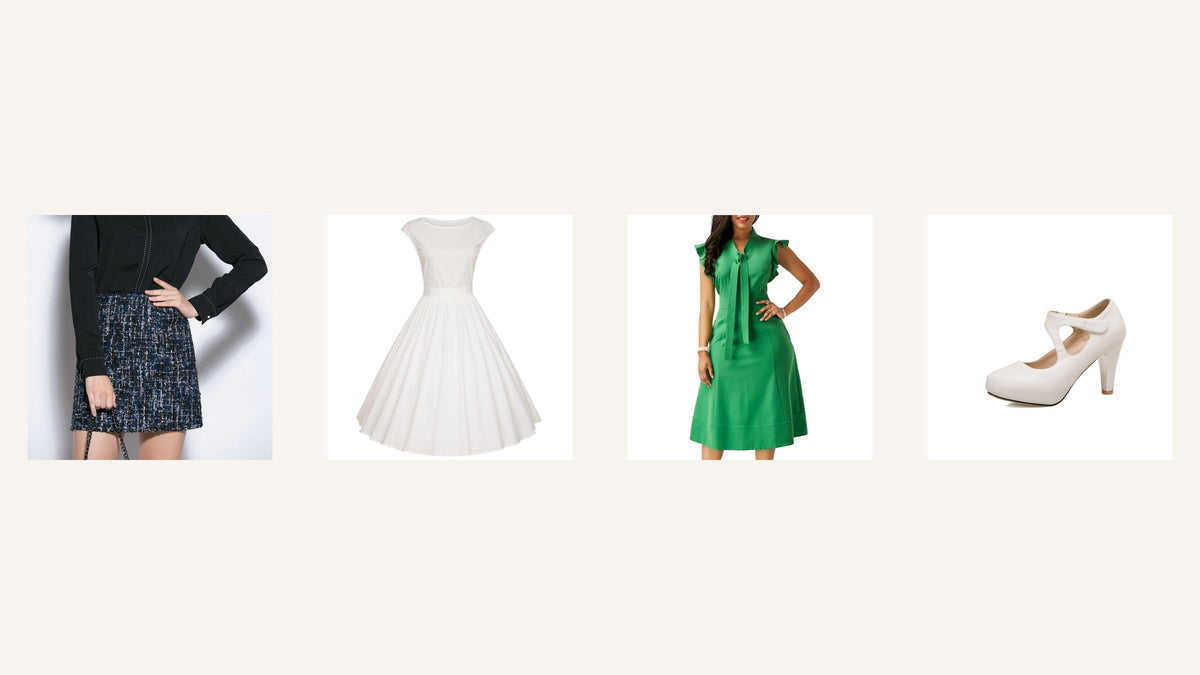 Silhouettes inspirées de Twiggy avec robes années 60, jupe courte et escarpin blanc