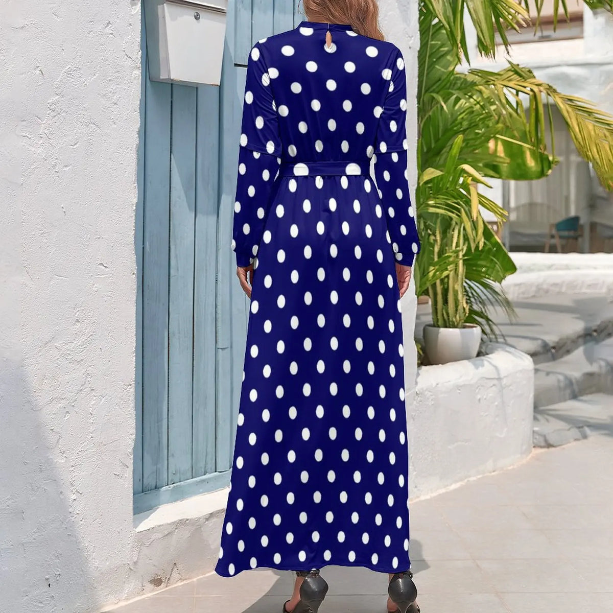 Robe Maxi Année 80 à Pois Bleus