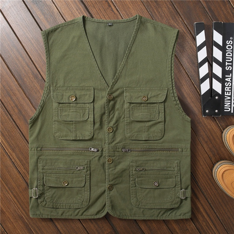 Gilet cargo ample multi-poches rétro couleur unie