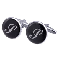 boutons-de-manchette-rond-noir-email-traditionnel-vintage