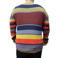 Pull en tricot à col en V vintage à rayures arc-en-ciel