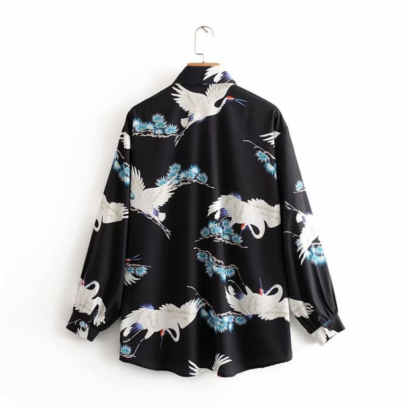chemise-annee-80-noire-oiseaux