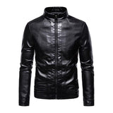 Veste de motard en cuir vintage à col montant