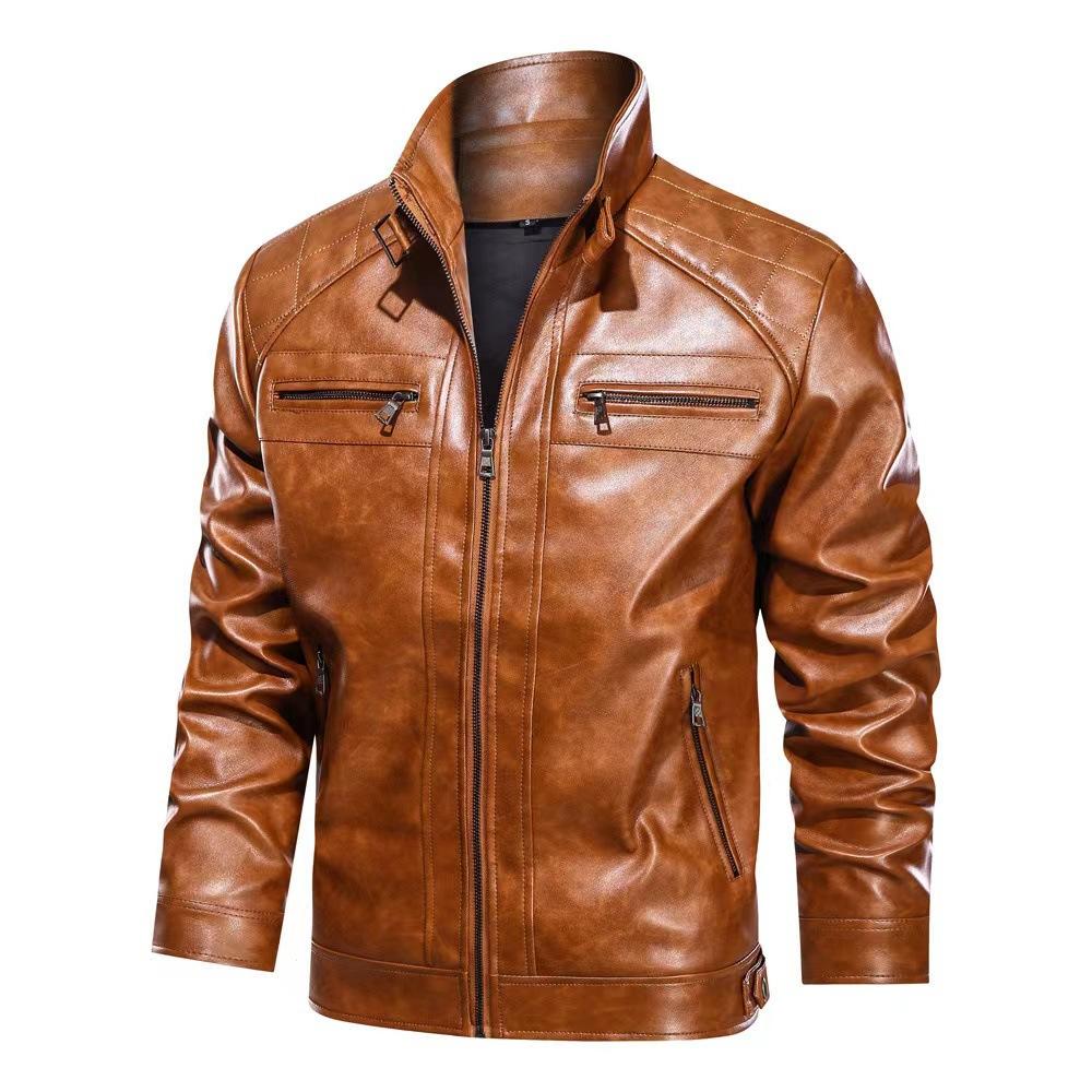 Manteau d'extérieur zippée en cuir PU vintage