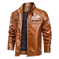 Manteau d'extérieur zippée en cuir PU vintage