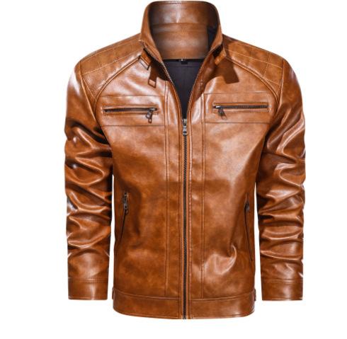 Manteau d'extérieur zippée en cuir PU vintage