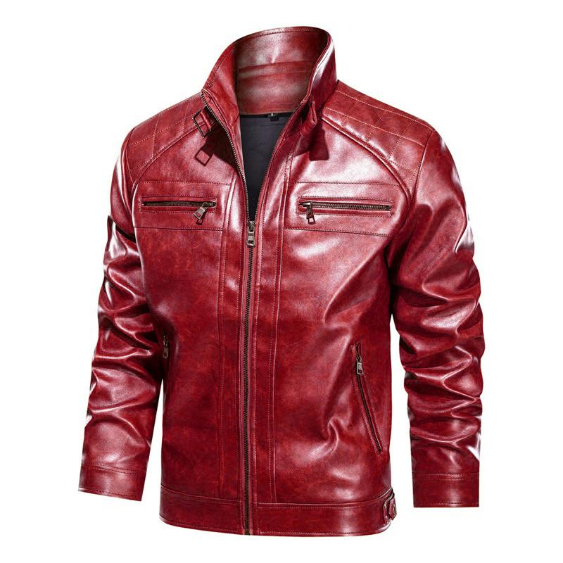 Manteau d'extérieur zippée en cuir PU vintage