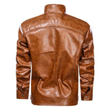 Manteau d'extérieur zippée en cuir PU vintage