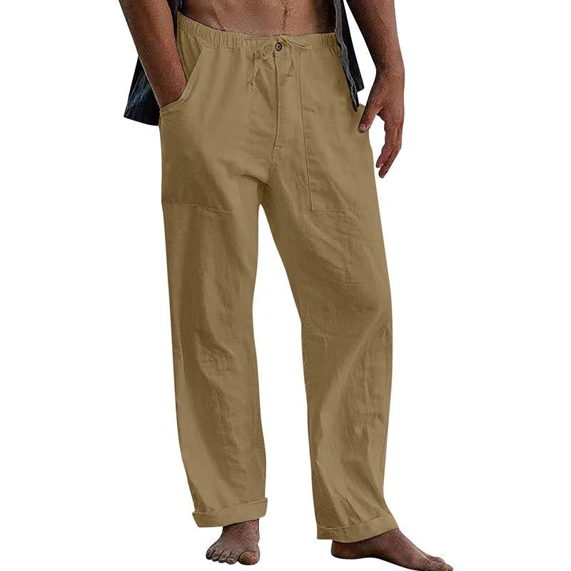 pantalon-retro-coton-lin-couleur-unie