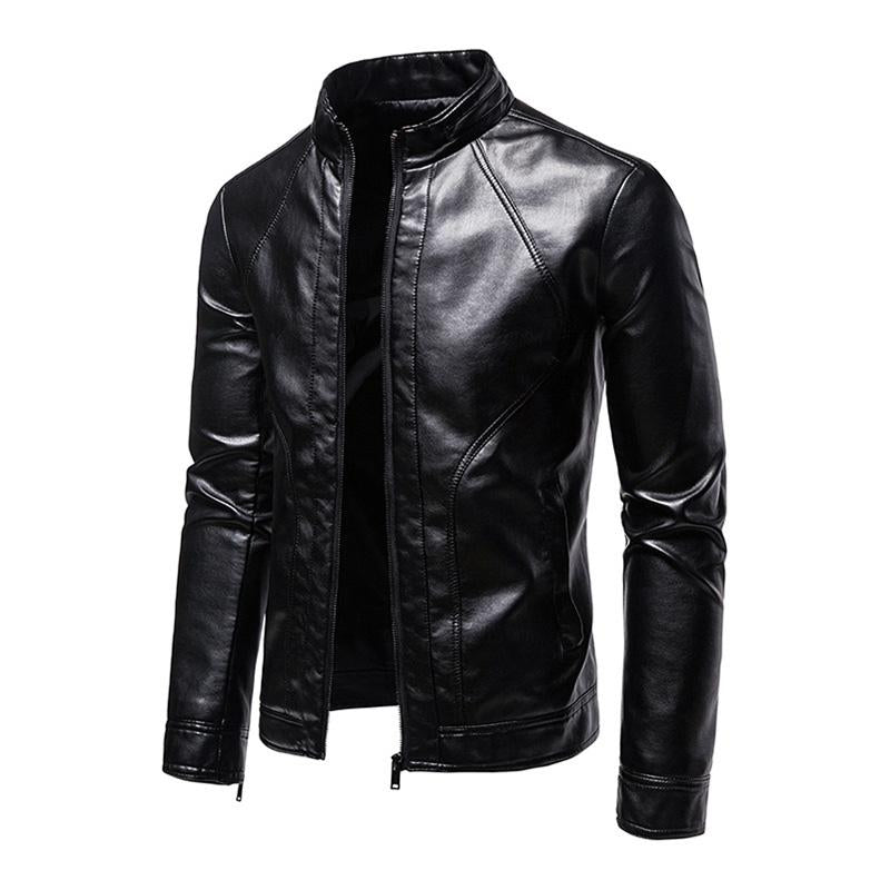 Veste de motard en cuir vintage à col montant