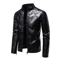 Veste de motard en cuir vintage à col montant