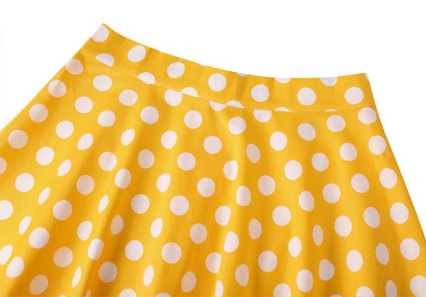 jupe-annee-80-jaune-pois-blancs