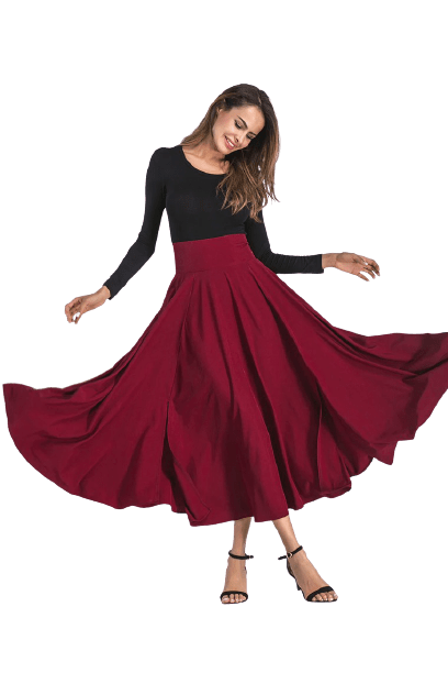 jupe-annee-80-longue-unicolore
