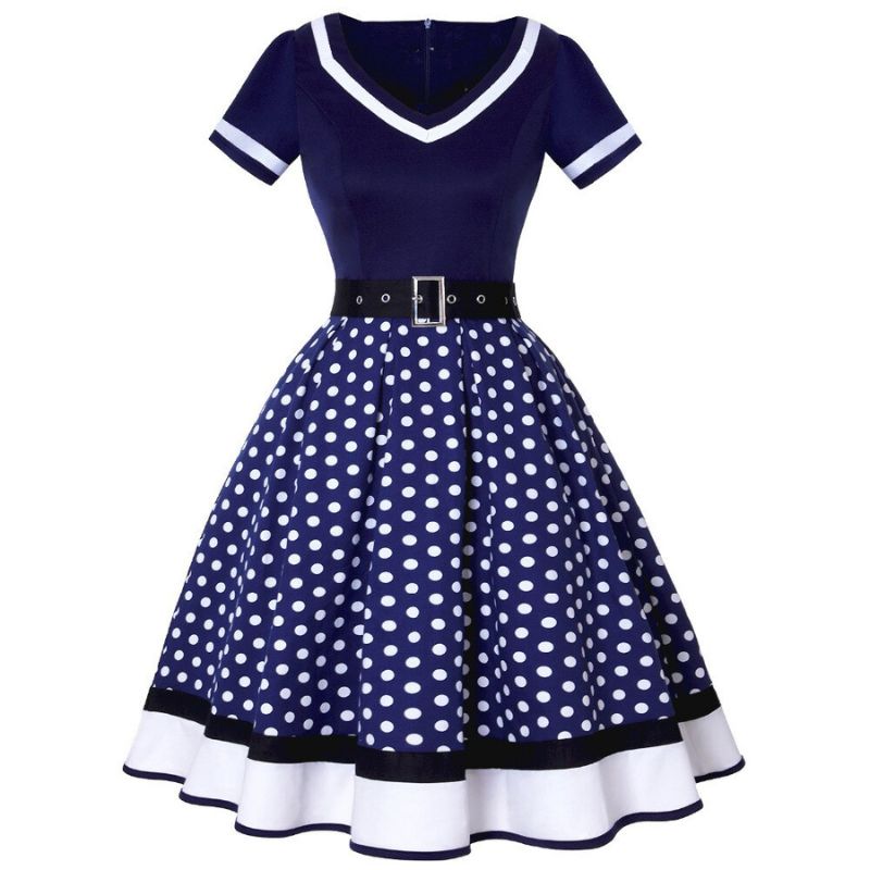 robe-femme-rock-chic-pois-annee-50-vintage